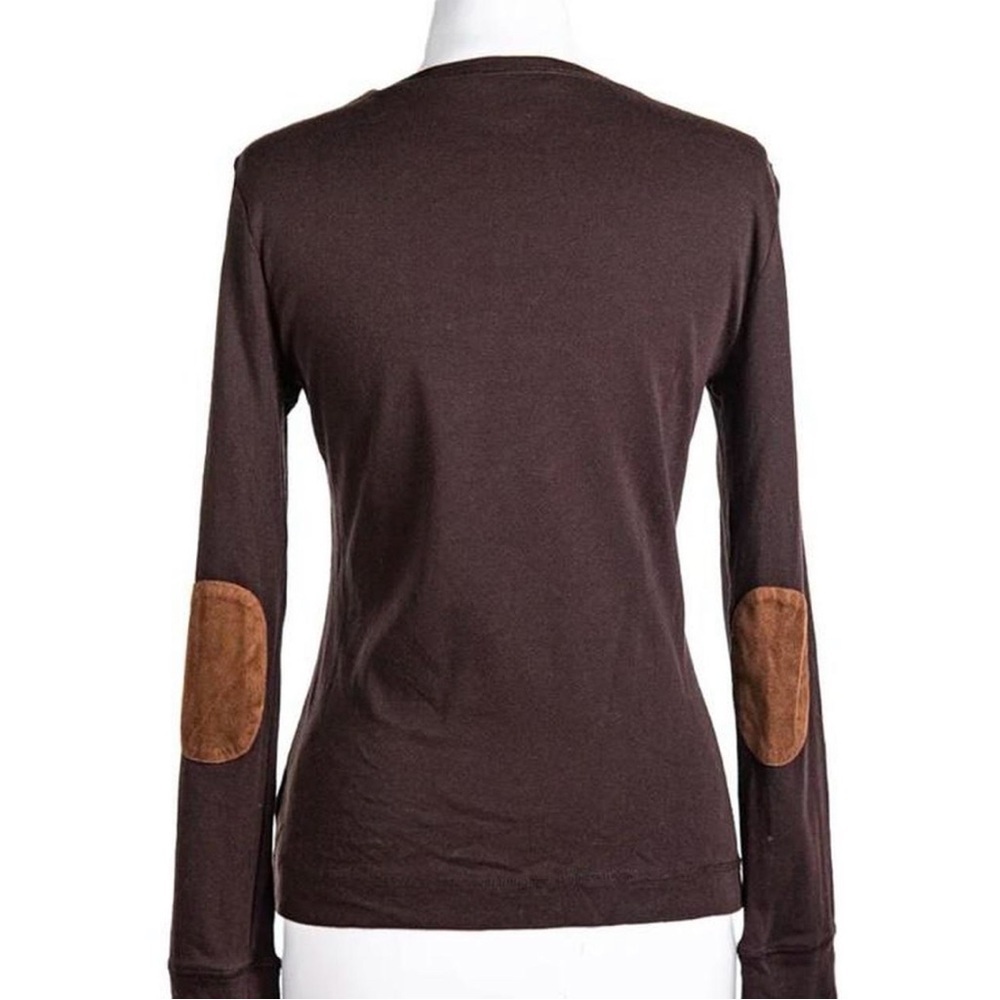 Lauren Ralph Lauren Women’s Sz XL Chocolate Brown Long Sleeve Tee elbow patches - Picture 2 of 10